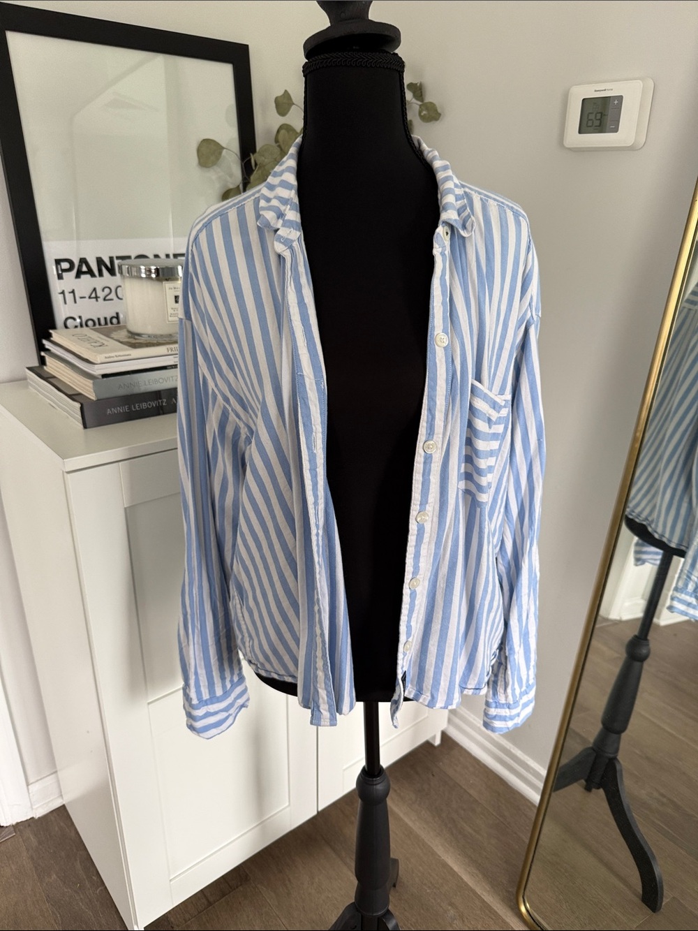 Light Blue & White Striped Button-Up Shirt
